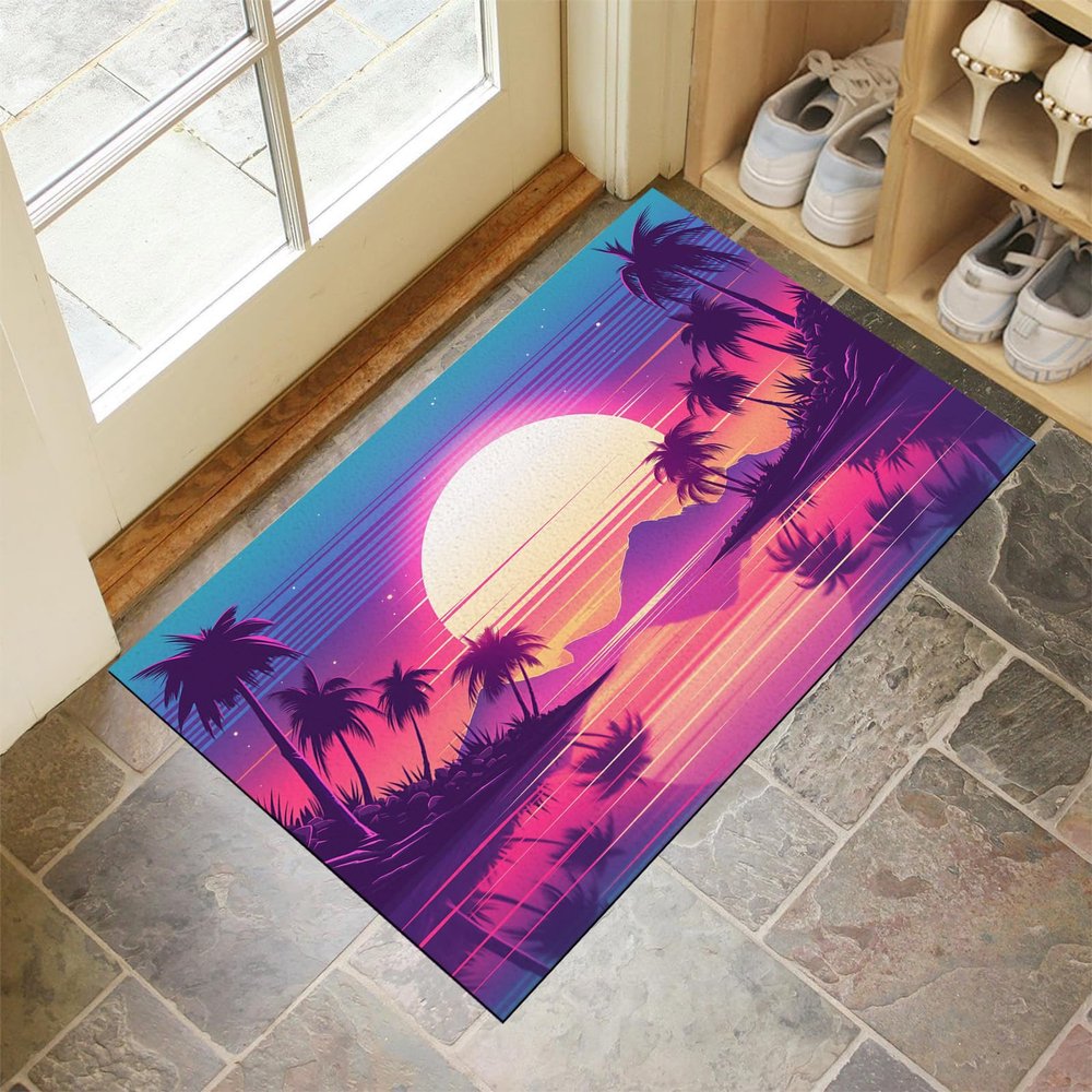 MULERN 50 x 80 cm Sunrise Palm Landscape Indoor/Outdoor Doormat