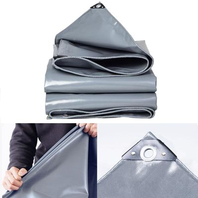 Gray PVC Tarpaulin, 4 x 6 m, 500 g/m², Reinforced Grommets and Corners