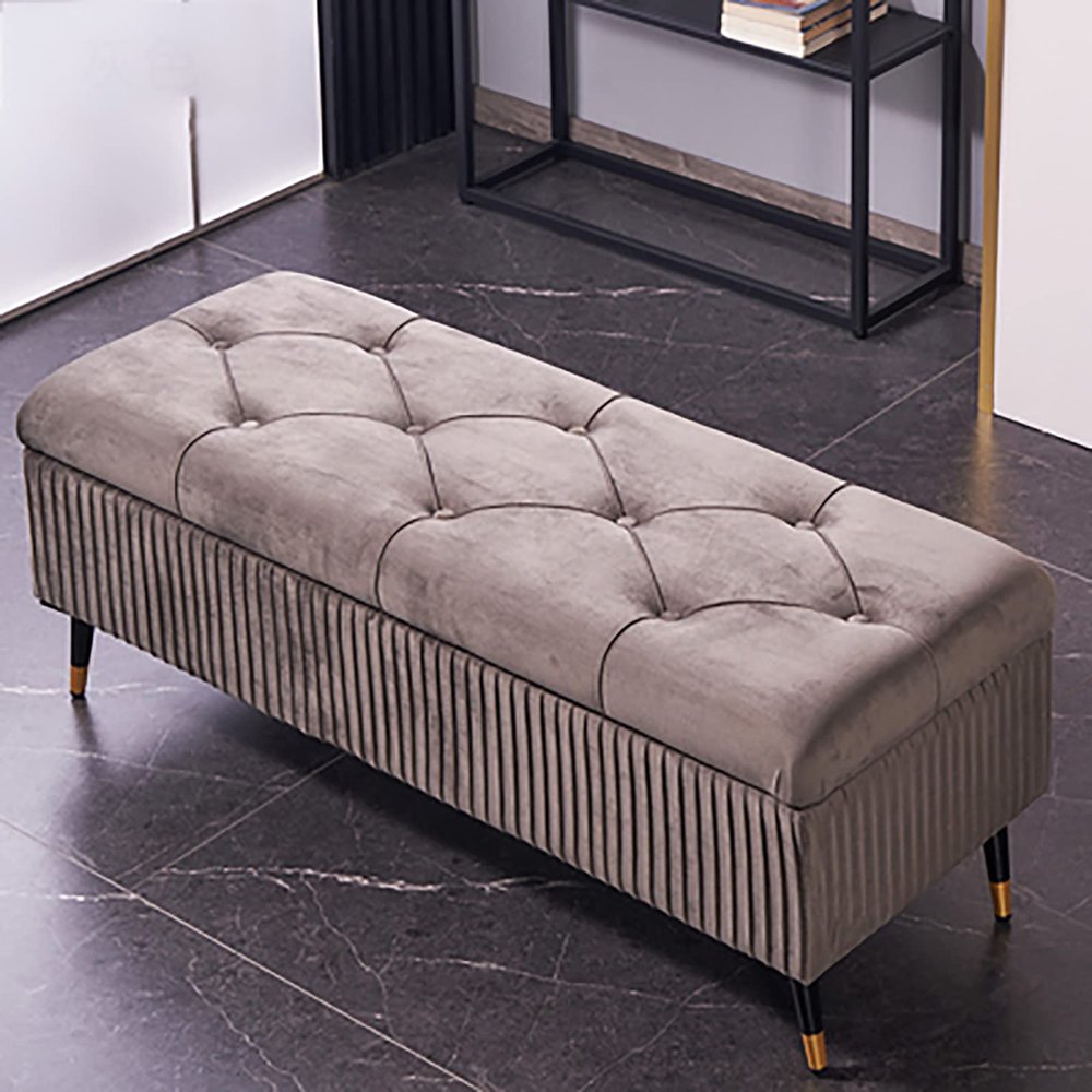 Velvet Storage Bench, Gray, 110 x 45 x 45 cm