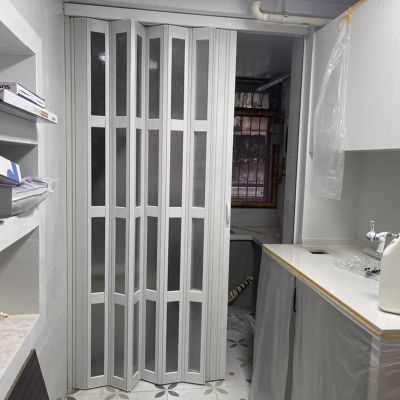 CHZDPP Telescopic Folding Interior Door with Handles and Glass, PVC, 32 x 90 in