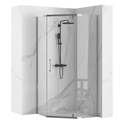 Rea Axin Shower Enclosure 90x90 Chrome, 6 mm Safety Glass + Diamond Black Shower Tray, 90x90x195 cm