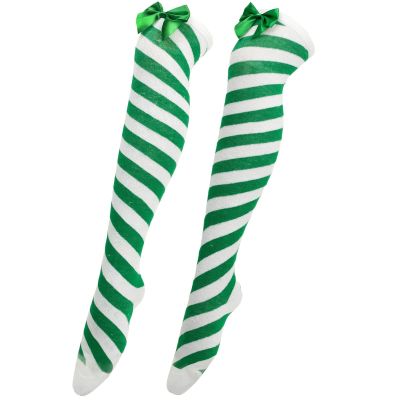 Women's Christmas Stockings with Bow, Over-the-Knee, Striped