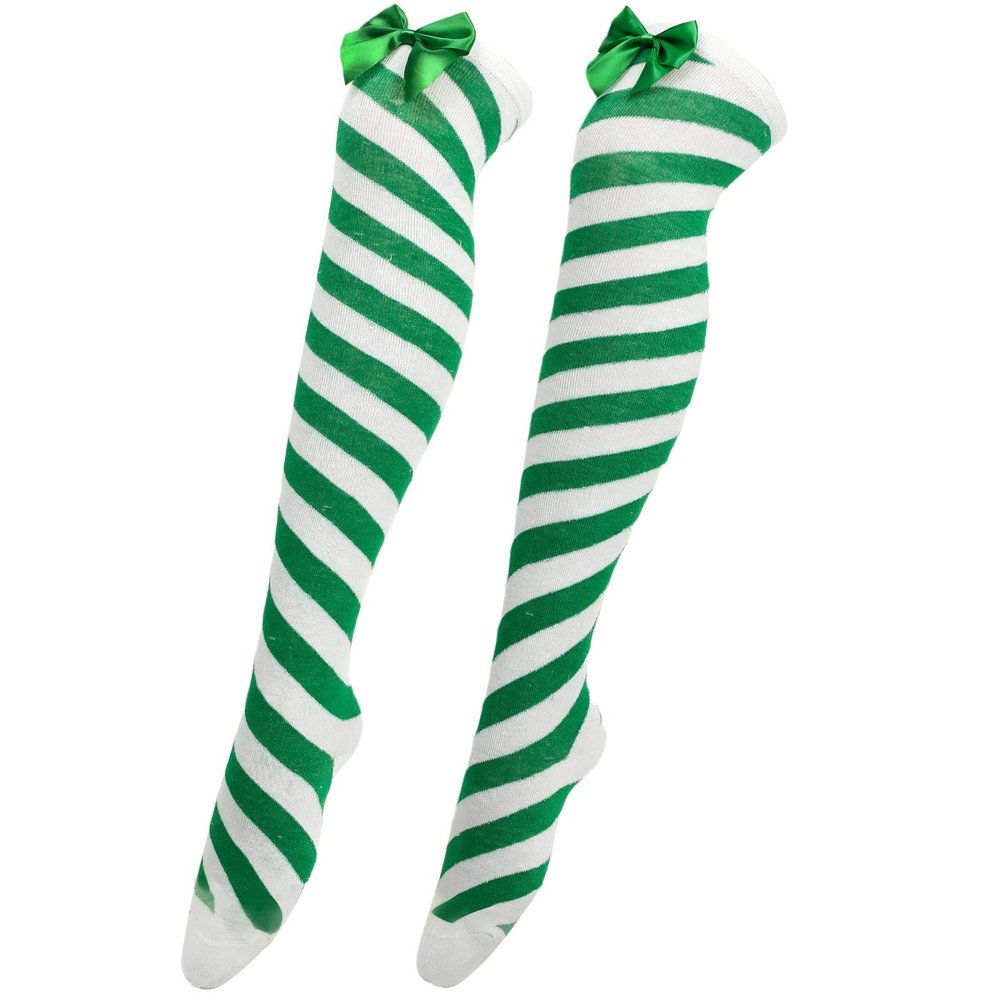 Women's Christmas Stockings with Bow, Over-the-Knee, Striped