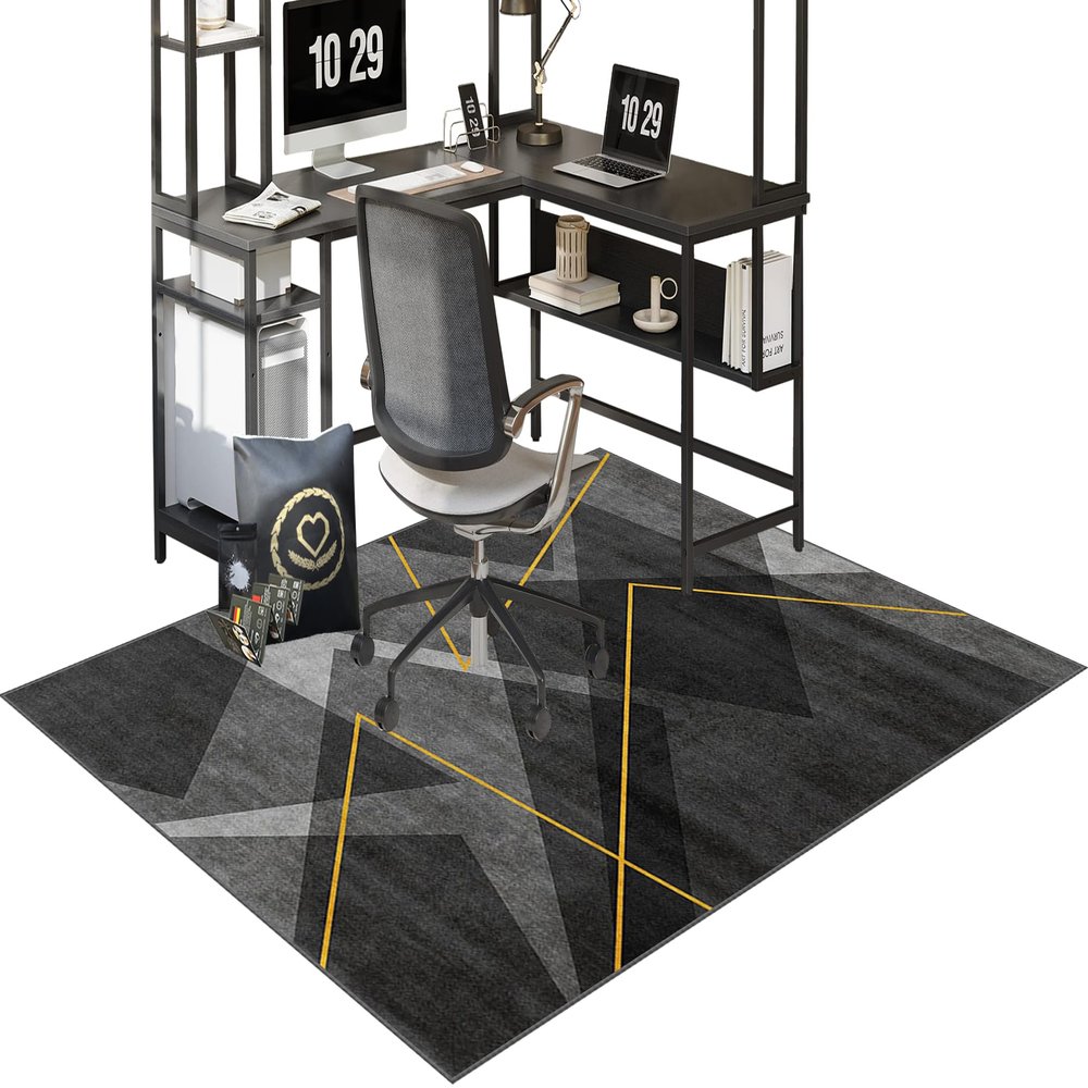 Fzamudng Chair Mat, Gaming Rug, 70 x 100 cm, Black, Polyester