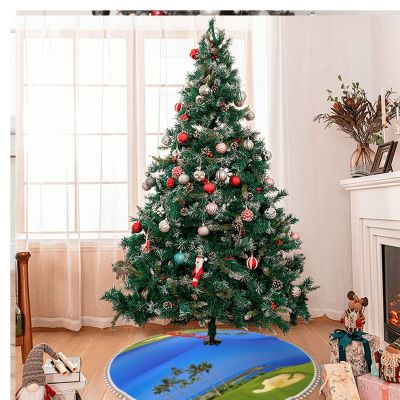 Christmas Tree Skirt for Golf Course with Pom-Pom Trim, Holiday Tree Cover for Parties and Home Decor