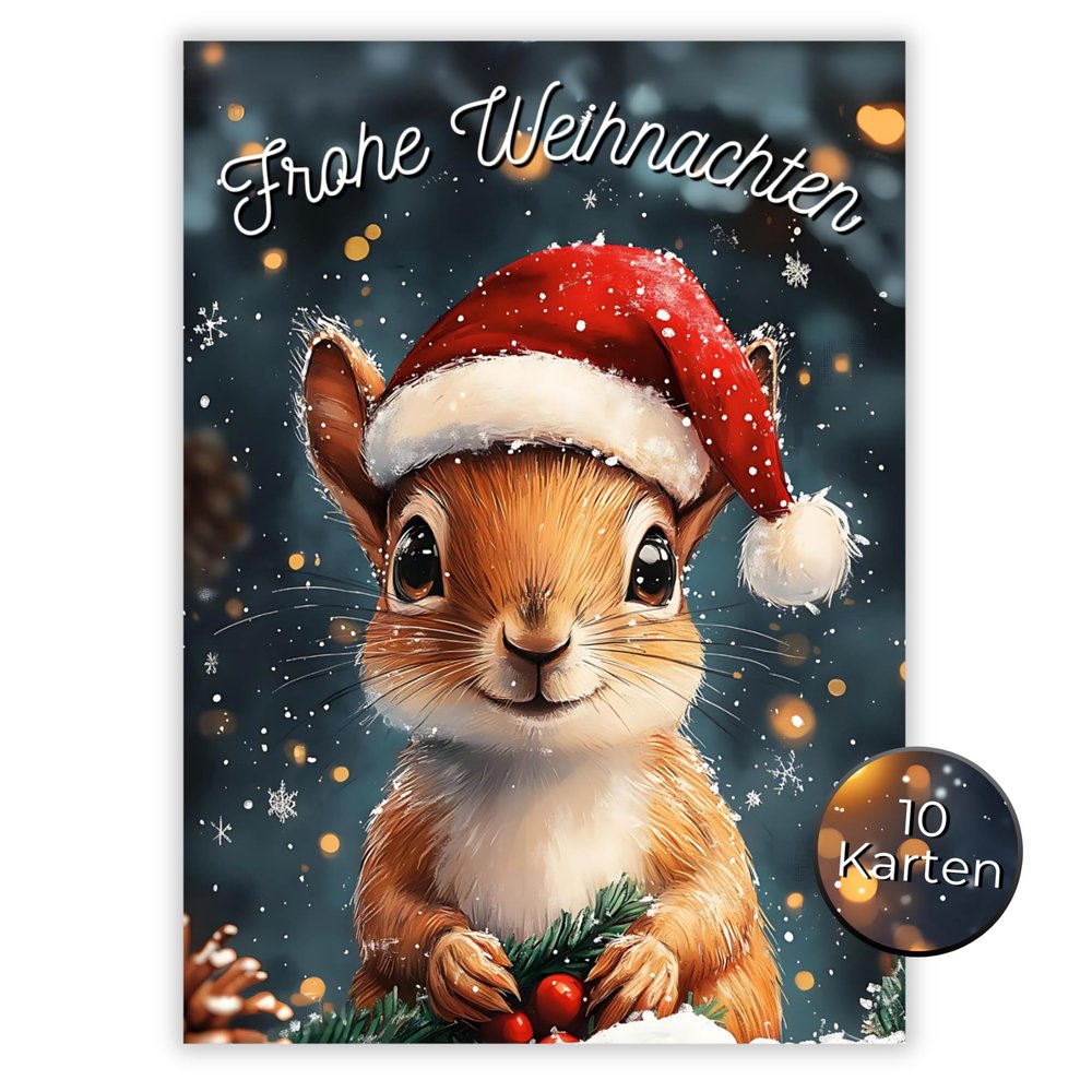 HIDEBLOOM Christmas Cards Set with Squirrels, 10-Pack, DIN A6, No Envelopes