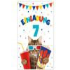 6 Invitations for a 7th Birthday Movie Party with Cat Design, Envelopes, Bags, Stickers and Battleship view 3
