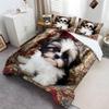 Fall and Winter Bedding Set, 260 x 220 cm, Shih Tzu Puppy, Microfiber, Black and White view 1