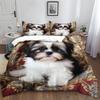 Fall and Winter Bedding Set, 260 x 220 cm, Shih Tzu Puppy, Microfiber, Black and White view 2