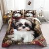 Fall and Winter Bedding Set, 260 x 220 cm, Shih Tzu Puppy, Microfiber, Black and White view 4