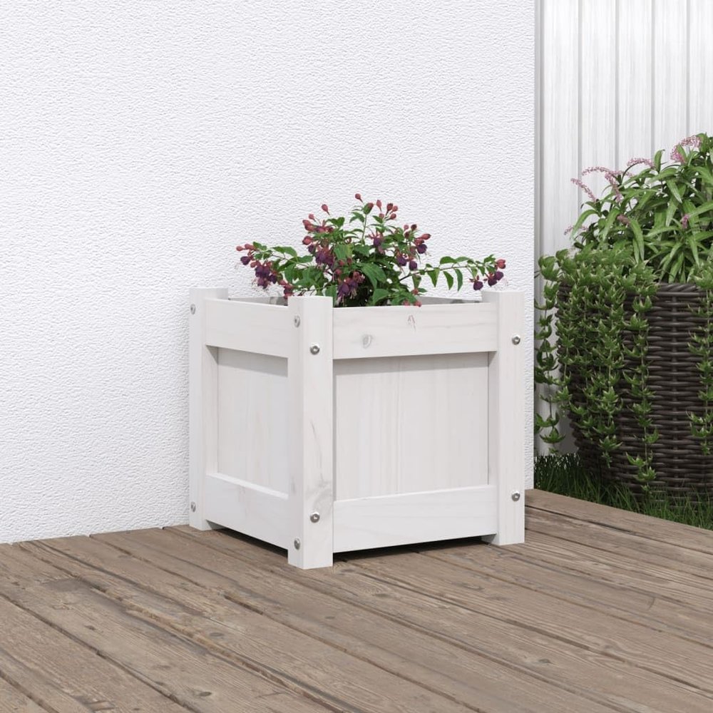 LLEZKBR Furniture Select-Garden Planter, White, 31 x 31 x 31 cm, Solid Pine Wood