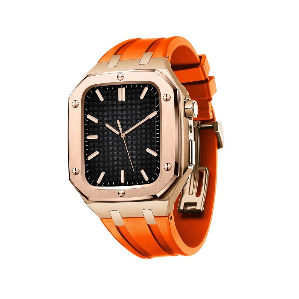 SCHIK Military Metal Case with Band for Apple Watch, 44 mm, Rose Orange