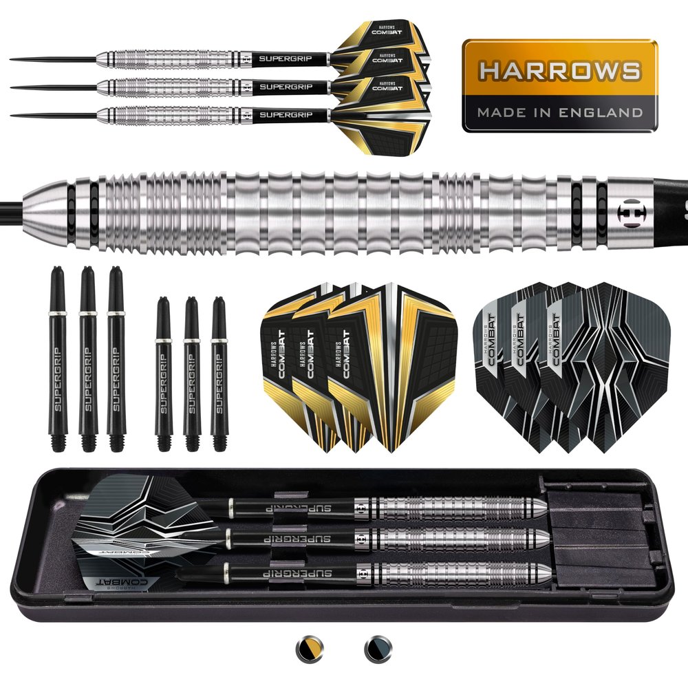 Harrows Combat Steel-Tip Dart Set, 90% Tungsten, 21–30 g, 17-Piece Kit, 26 g