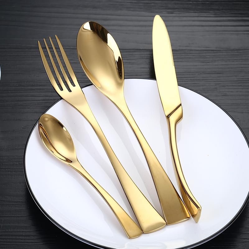 WYRMB Stainless Steel Flatware Set, 4/16/24/32/40/48-Piece, Gold, 10 Sets/40 Pieces