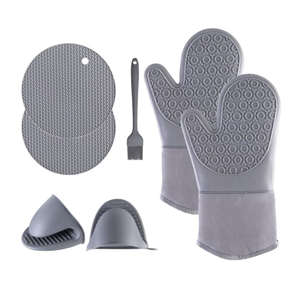 Siticoto 7-Piece Extra-Long Silicone Oven Mitt and Potholder Set