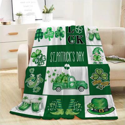 St. Patrick’s Day Green Plaid Shamrock Throw Blanket