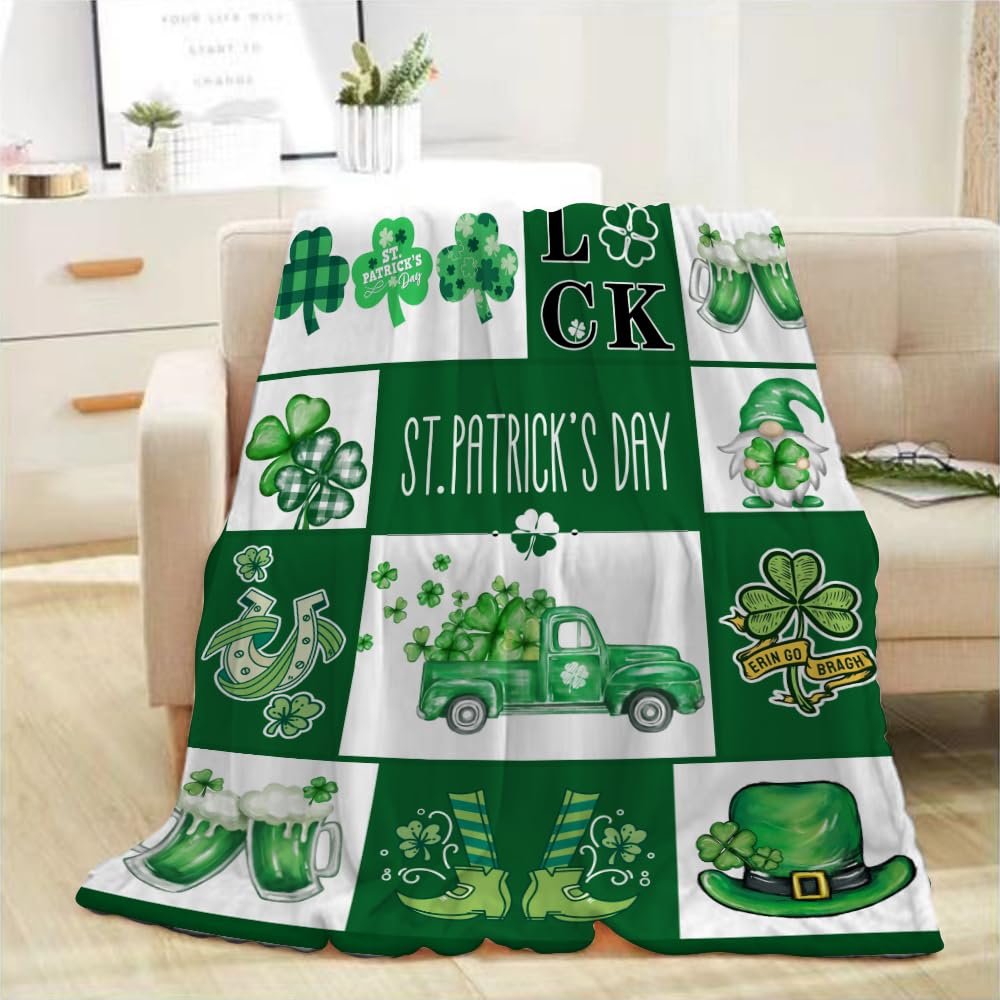 St. Patrick’s Day Green Plaid Shamrock Throw Blanket