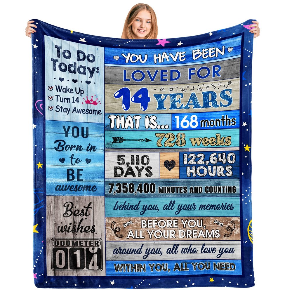 14th Birthday Gifts for Girls and Boys, Decorative Throw Blanket for Teens