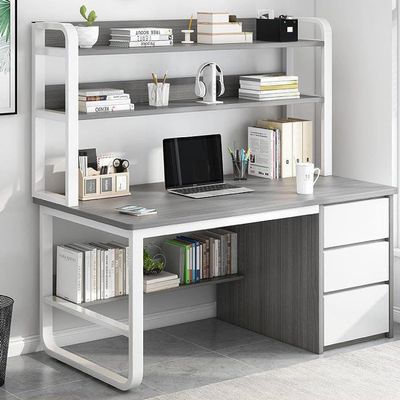 Industrial Computer Desk with Hutch, Bookshelf, and 3 Drawers