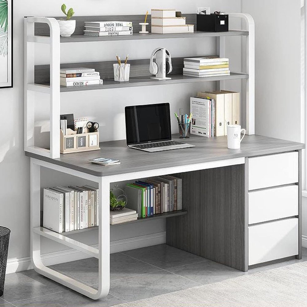 Industrial Computer Desk with Hutch, Bookshelf, and 3 Drawers