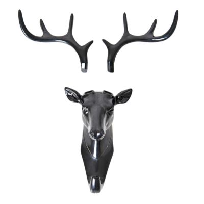 Wall Hooks, Deer Head Design, 2-Pack, Double Hooks, Gray/Black