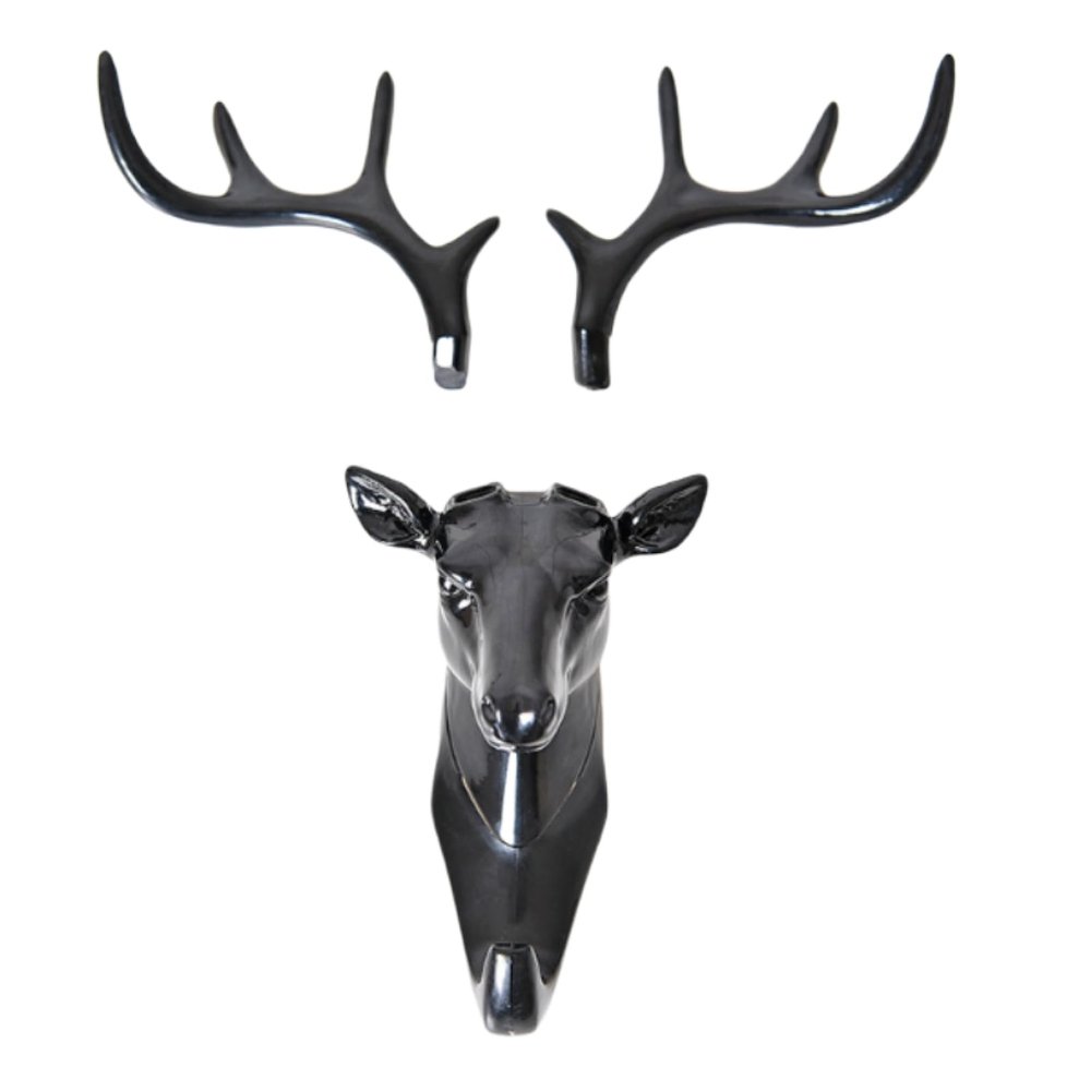 Wall Hooks, Deer Head Design, 2-Pack, Double Hooks, Gray/Black