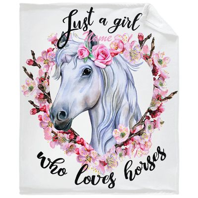 Personalized Horse Lover Blanket with Name, “Just a Girl Who Loves Horses”