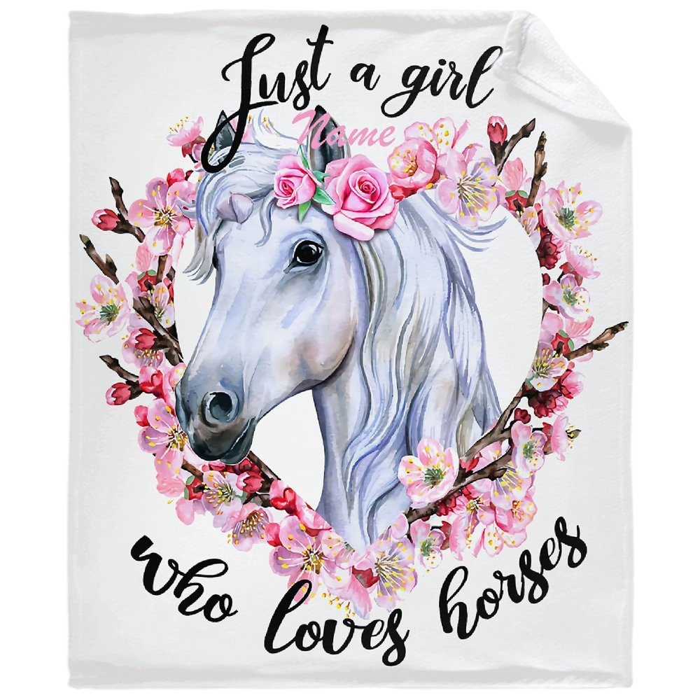 Personalized Horse Lover Blanket with Name, “Just a Girl Who Loves Horses”