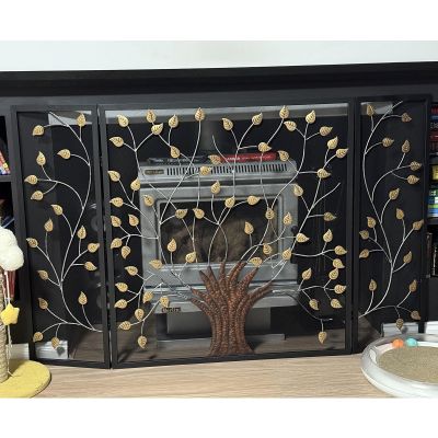 3-Panel Folding Fireplace Screen with 3D Leaf Vine Pattern, 24 in