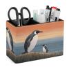 HKMNTGD Desk Pen Holder, Hand-Drawn Penguin, Square PU Leather, 2 Compartments view 1