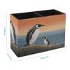 HKMNTGD Desk Pen Holder, Hand-Drawn Penguin, Square PU Leather, 2 Compartments view 2