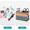 HKMNTGD Desk Pen Holder, Hand-Drawn Penguin, Square PU Leather, 2 Compartments view 3