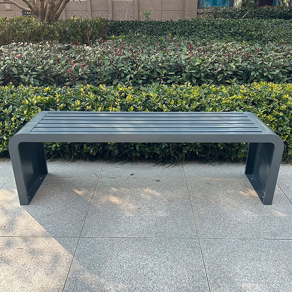 Yqyc Outdoor Garden Bench, Steel Frame, Backless, 400 kg Capacity, Gray, 150 cm/59 in