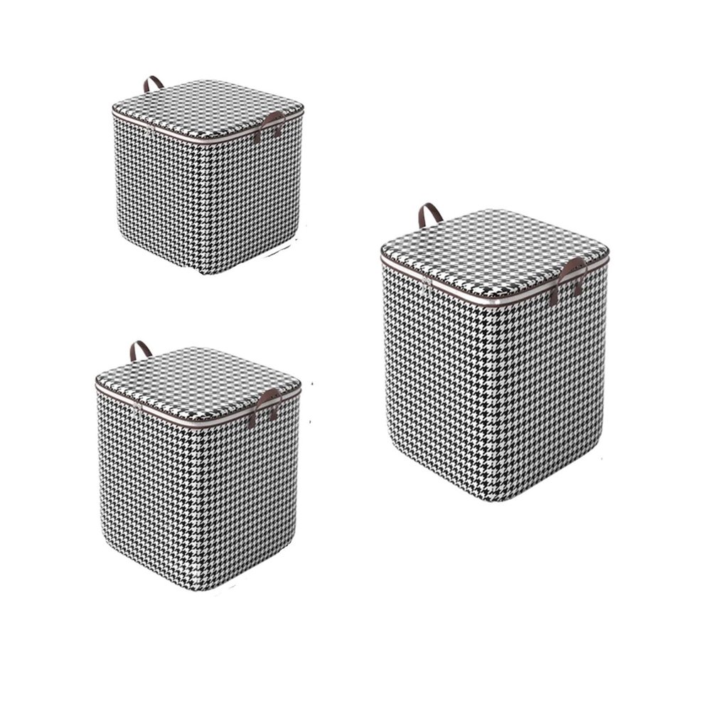 TDLROKRL Foldable Houndstooth Storage Bags with Handles, 3-Piece Set