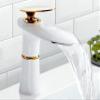 Bathroom Sink Waterfall Faucet, Gold-White Single-Handle Mixer view 1