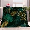 Cozy Fleece Blanket 150 x 200 cm, Soft Warm Dark Green Leaves view 2