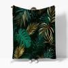 Cozy Fleece Blanket 150 x 200 cm, Soft Warm Dark Green Leaves view 3
