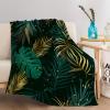 Cozy Fleece Blanket 150 x 200 cm, Soft Warm Dark Green Leaves view 4