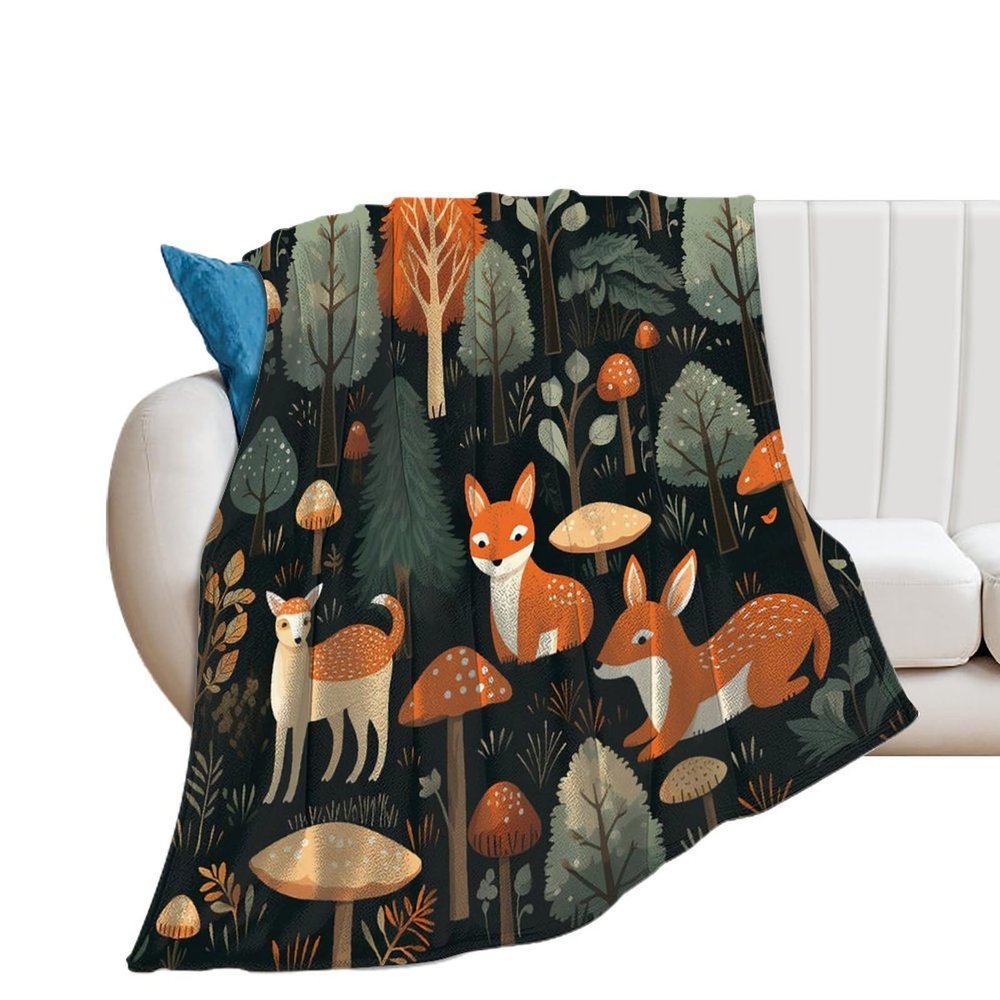 Soft Flannel Throw Blanket, Animals and Woodland, 152.4 x 203.2 cm