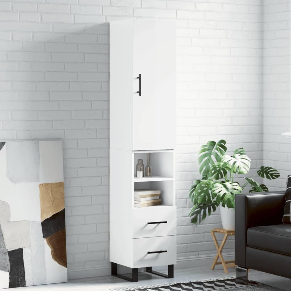 Furniture Select Highboard, High-Gloss White, 34.5 x 34 x 180 cm, Engineered Wood