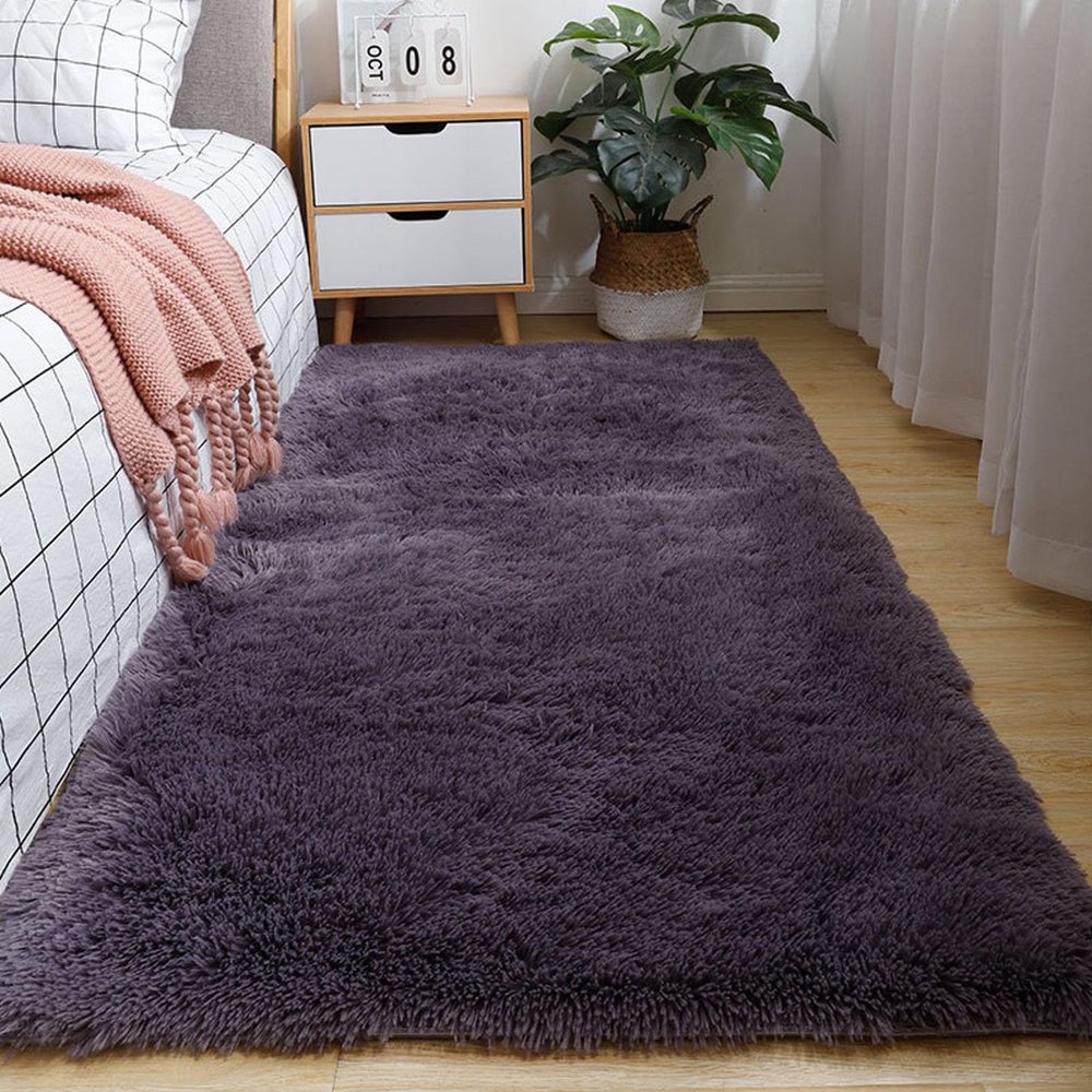 XUEDNGM Shaggy Area Rug 120 x 300 cm, Soft Solid-Color Gray Purple