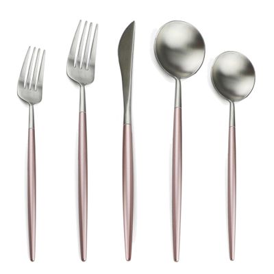 WYRMB Flatware Set, 5/20/30/40/50/60 Pieces, Stainless Steel, Matte Finish, Pink Silver, 12 Sets/60 Pieces
