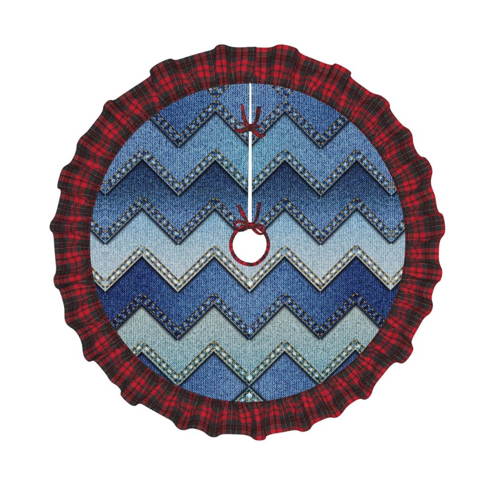 Christmas Tree Skirt, Gradient Blue Denim Print