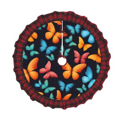 Quilted Christmas Tree Skirt with Colorful Butterfly Print
