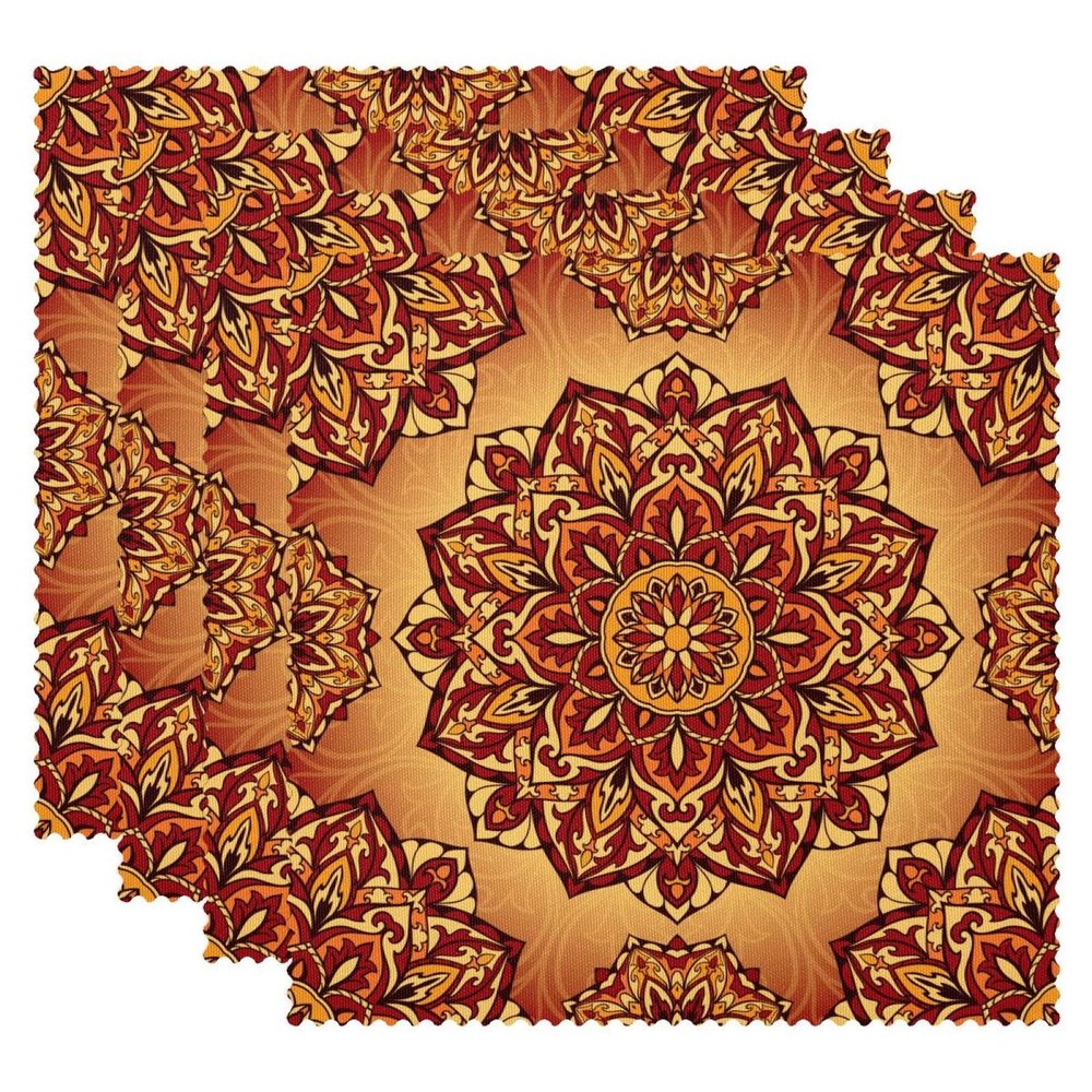 LVTISEE Hippie Bohemian Mandala Square Placemats, 1 Piece, Heat-Resistant, Stain-Resistant, 12 x 12 in