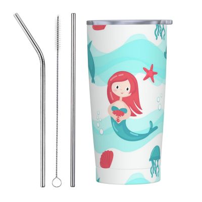 ZORIN Dolphin Tumbler, 590 ml, Stainless Steel, Vacuum-Insulated, with Lid and Straw, Double-Wall, Shatter-Resistant, Coffee Travel Mug, Birthday Gift for Women and Men