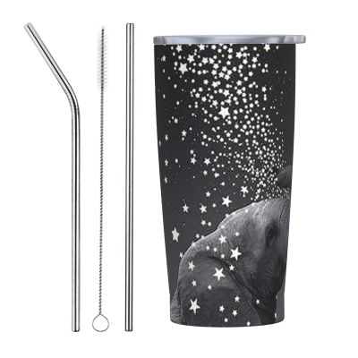 ZORIN Elephant Tumbler with Glowing Star, 590 ml, Double-Wall Vacuum-Insulated Stainless Steel Travel Mug with Lid and Straw, Shatter-Resistant, Birthday Gift for Women