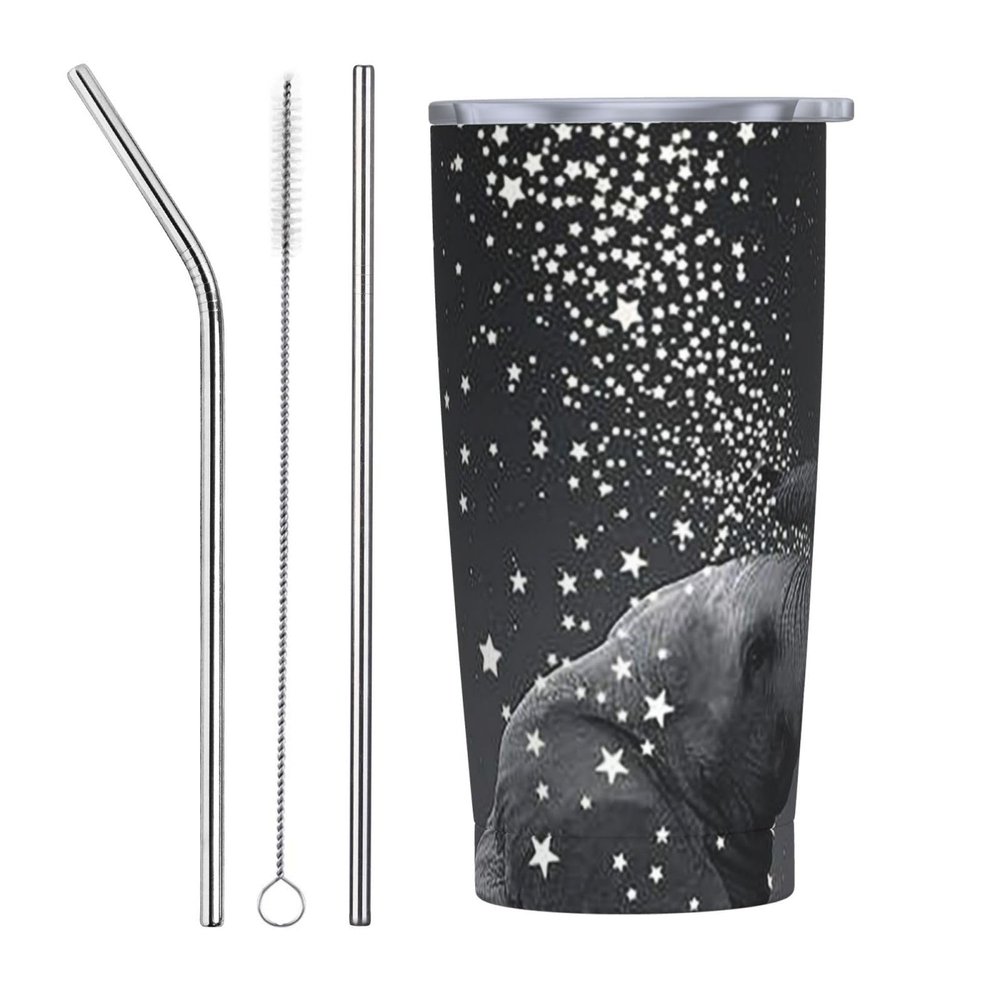 ZORIN Elephant Tumbler with Glowing Star, 590 ml, Double-Wall Vacuum-Insulated Stainless Steel Travel Mug with Lid and Straw, Shatter-Resistant, Birthday Gift for Women