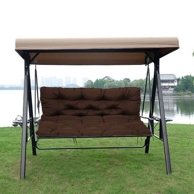 Water-Resistant 3-Seat Outdoor Bench Cushion with Straps, Brown, 150 x 100 x 10 cm