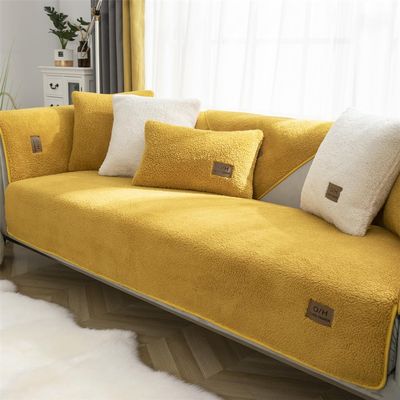 Soft Fleece Sofa Cover, 1/2/3/4-Seater, Non-Slip, Universal Protective Cover for Sectional, L-Shaped or Velvet Sofa, Yellow (70 x 120 cm)